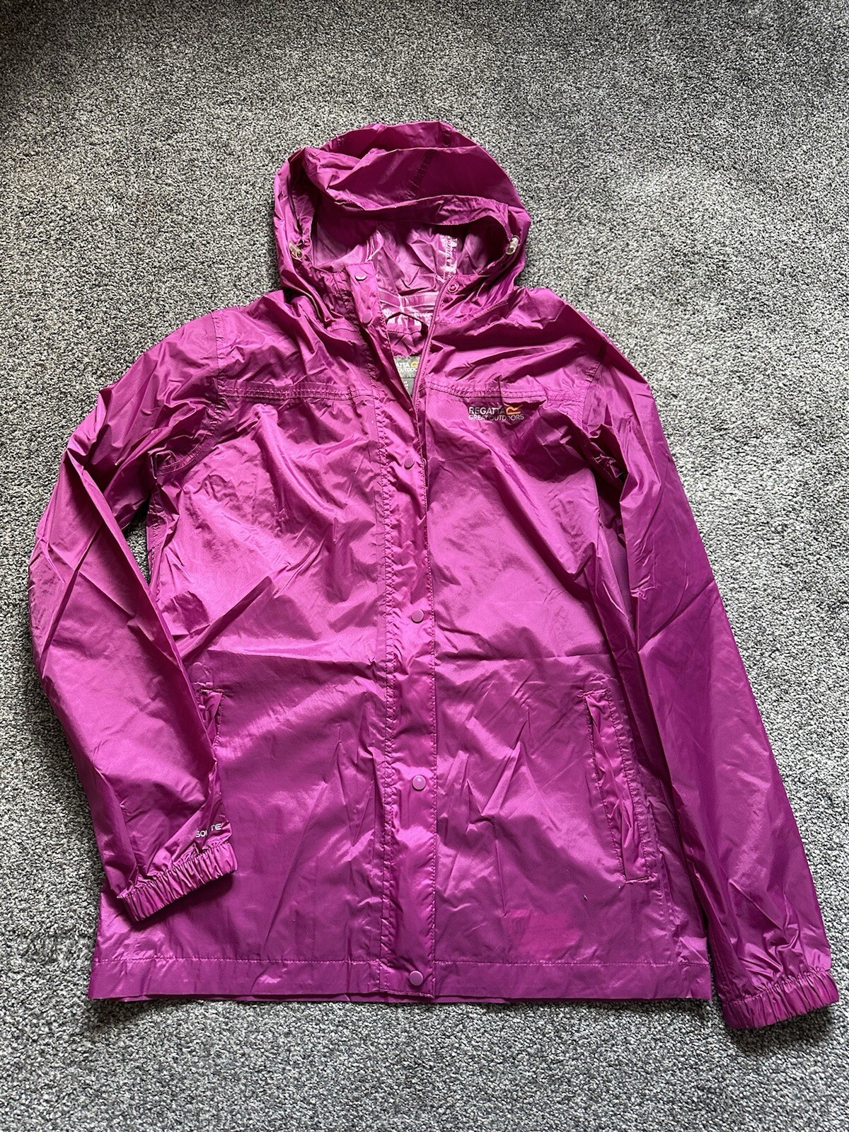 Regatta Waterproof Jacket Womens Size 14 Purple Hooded Zip Pocket Walking (G25)
