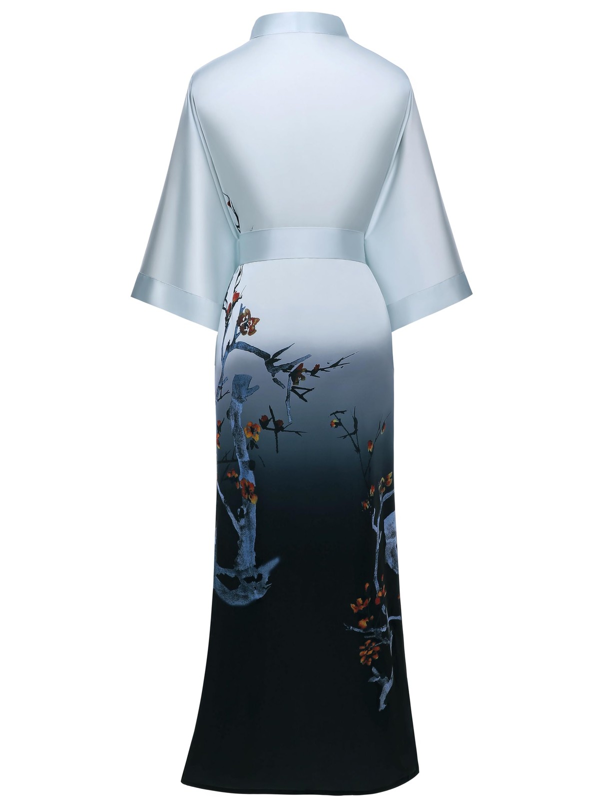 PRODESIGN Long Satin Nightgown with Gradient Watercolor Pattern – Silky Kimono