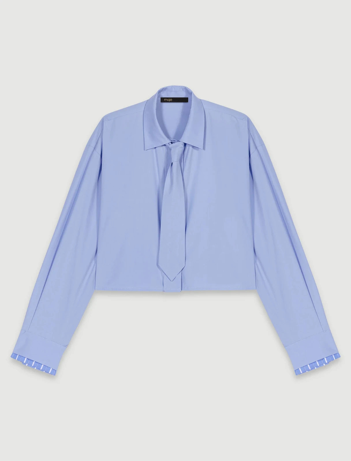NWT Maje Light Blue Cropped Button Down Shirt with Removable Tie Size S Small