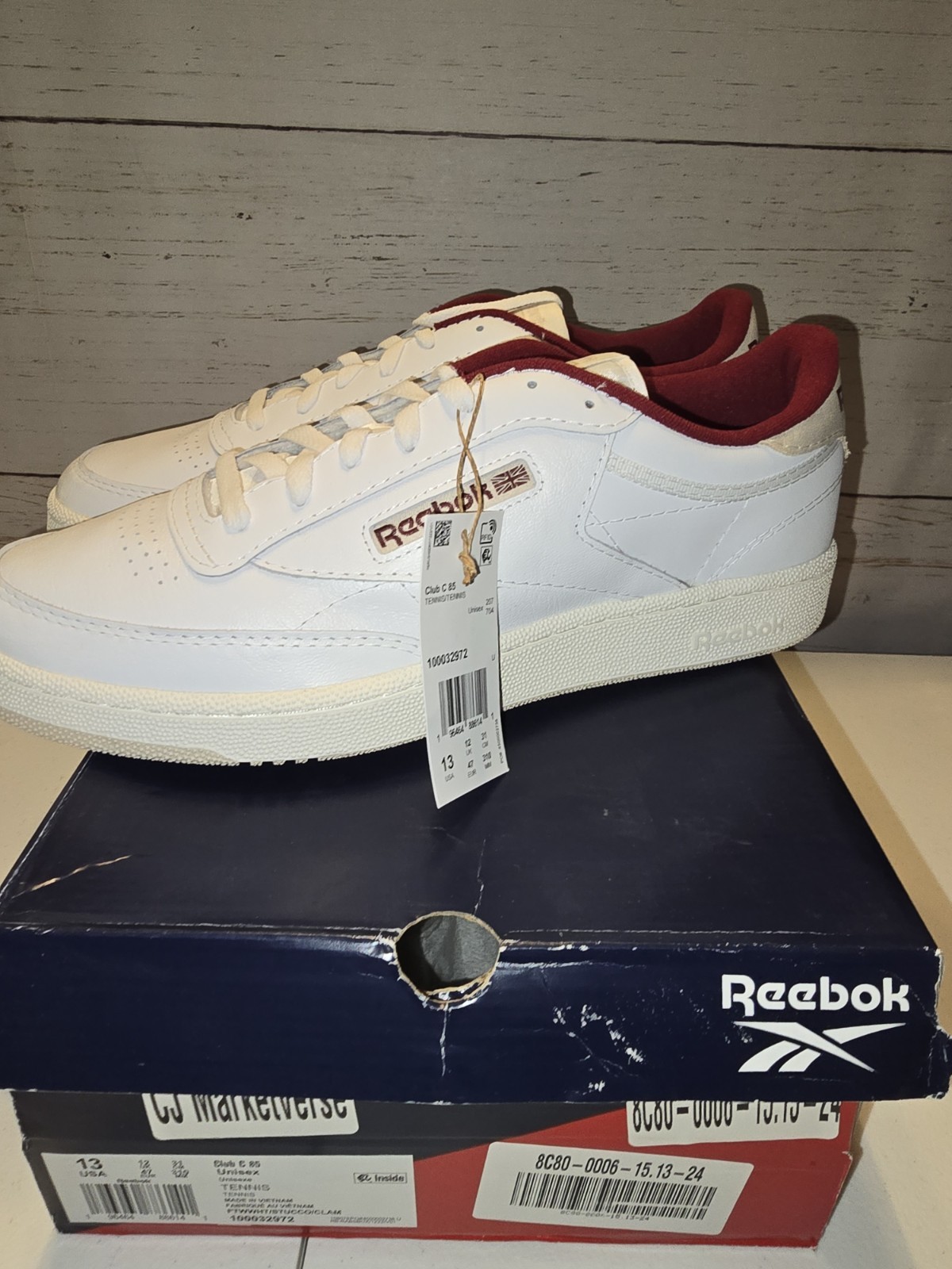 Size 13 – Reebok Club C 85 White Maroon Classic NEW Retro Leather New In Box