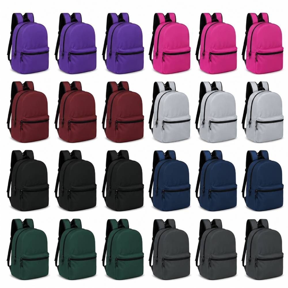 24 Pack Kids Backpacks Bulk 15″ School Bookbags Wholesale Case 8 Assorted Colors