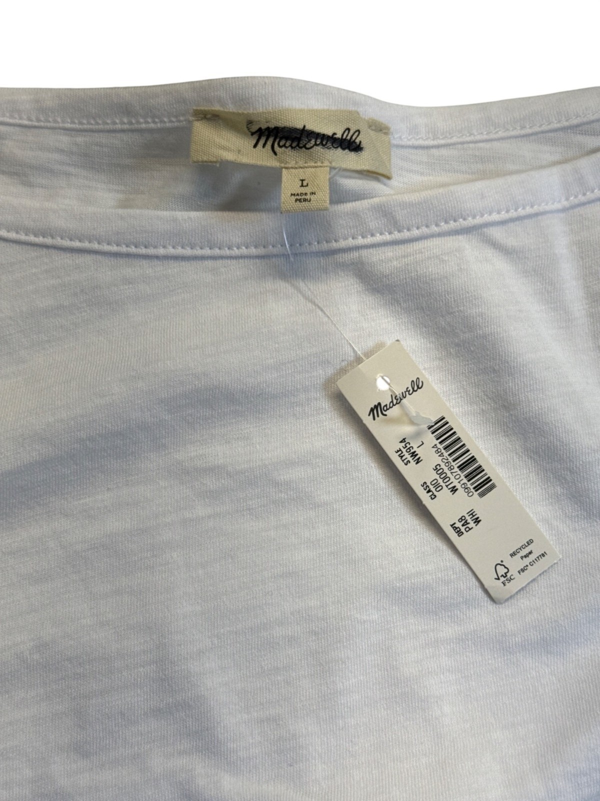 Madewell Ruched Crewneck Long-Sleeve Tee in Soft Slub~Size L~White NWT L17 13