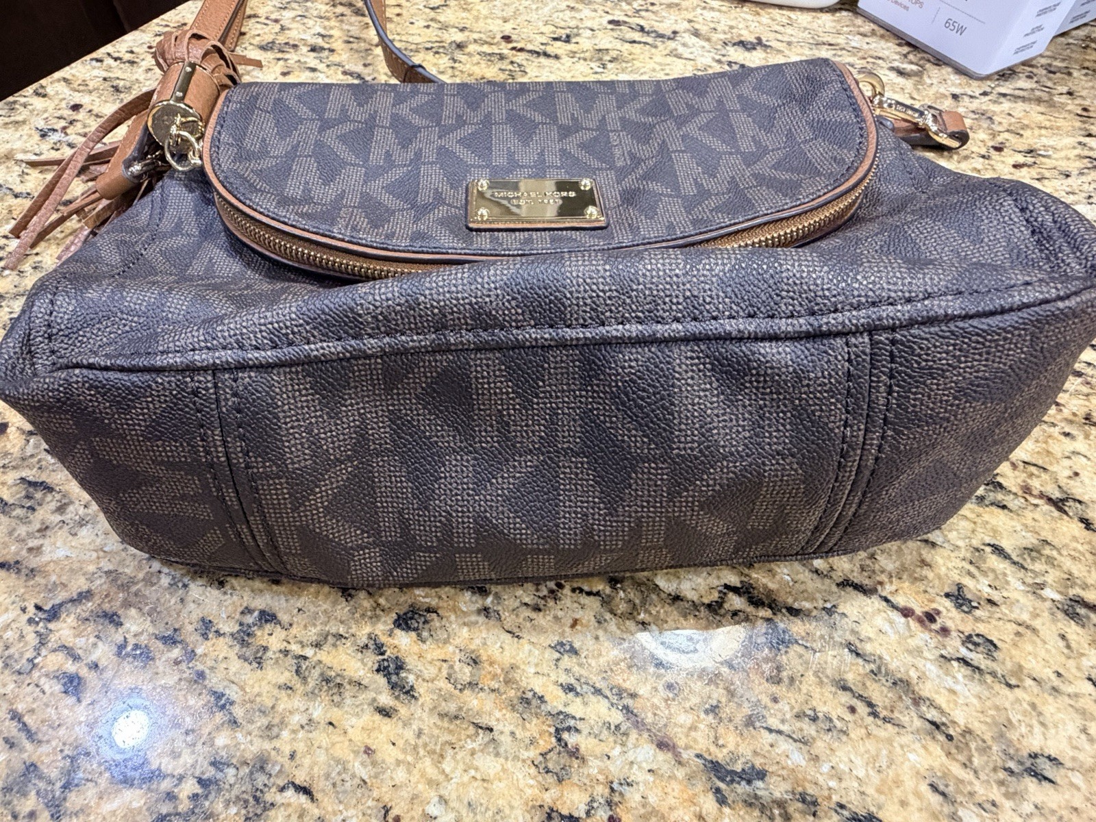 Michael Kors Signature Logo Tassel Leather Shoulder Bag Please read description
