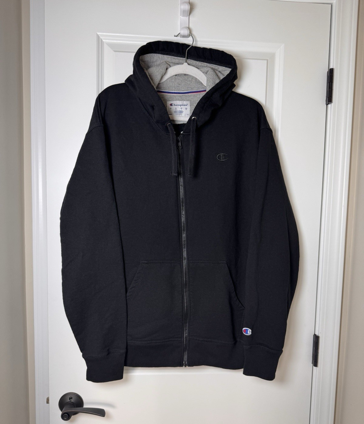 Champion Men’s Black Full Zip Fleece Hoodie Logo Pockets Size L