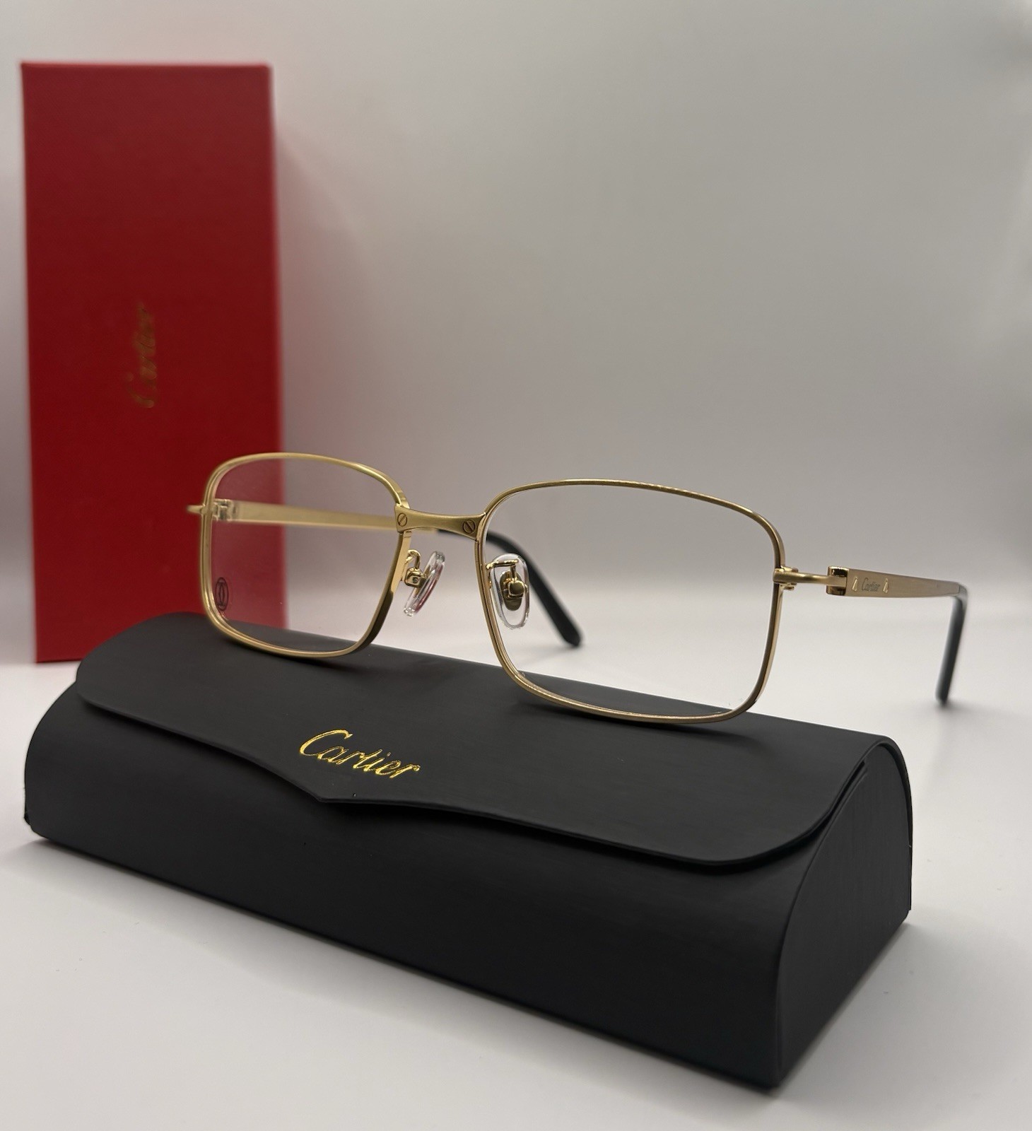 Cartier Big C Diamond Cut Frameless CLEAR Lens Gold Frame