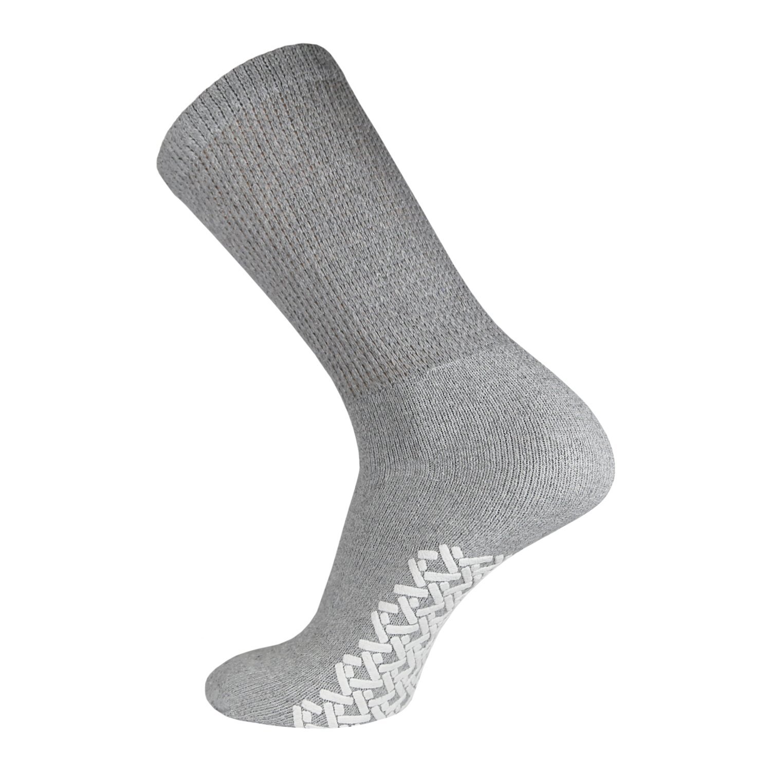 Non-Skid Diabetic Crew Socks, Non Binding Top Therapeutic Cotton Gripper Socks