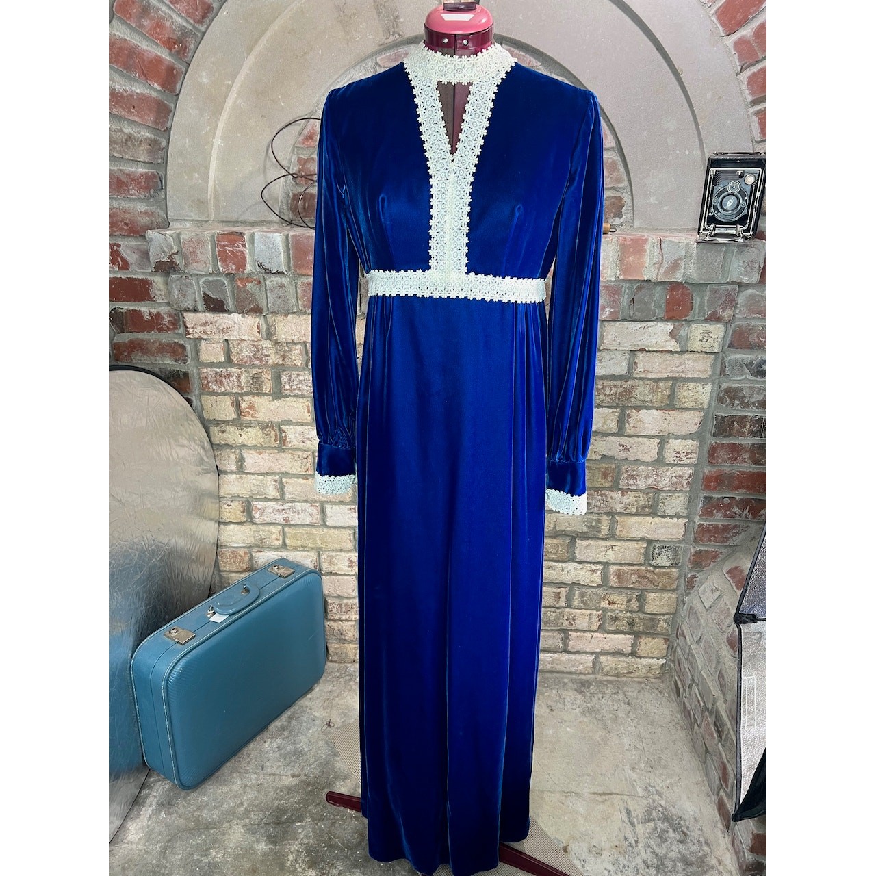 maxi dress velvet blue lace gothic formal