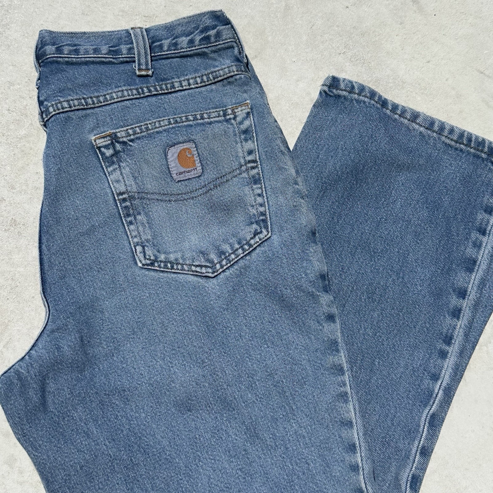 Carhartt Relaxed Fit Jeans Mens 32×28 Blue Denim Distressed Workwear Made Mexico