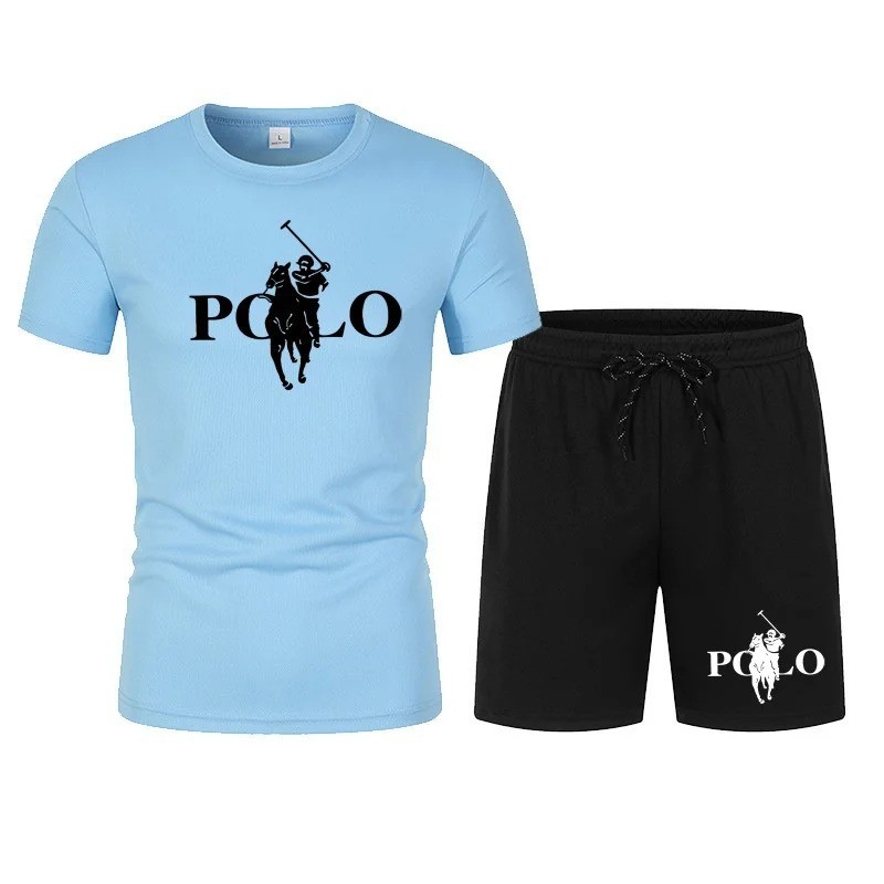 Men’s Summer Sports Set Short Sleeve T-Shirt & Shorts 2-Piece Outfit Casual Stre