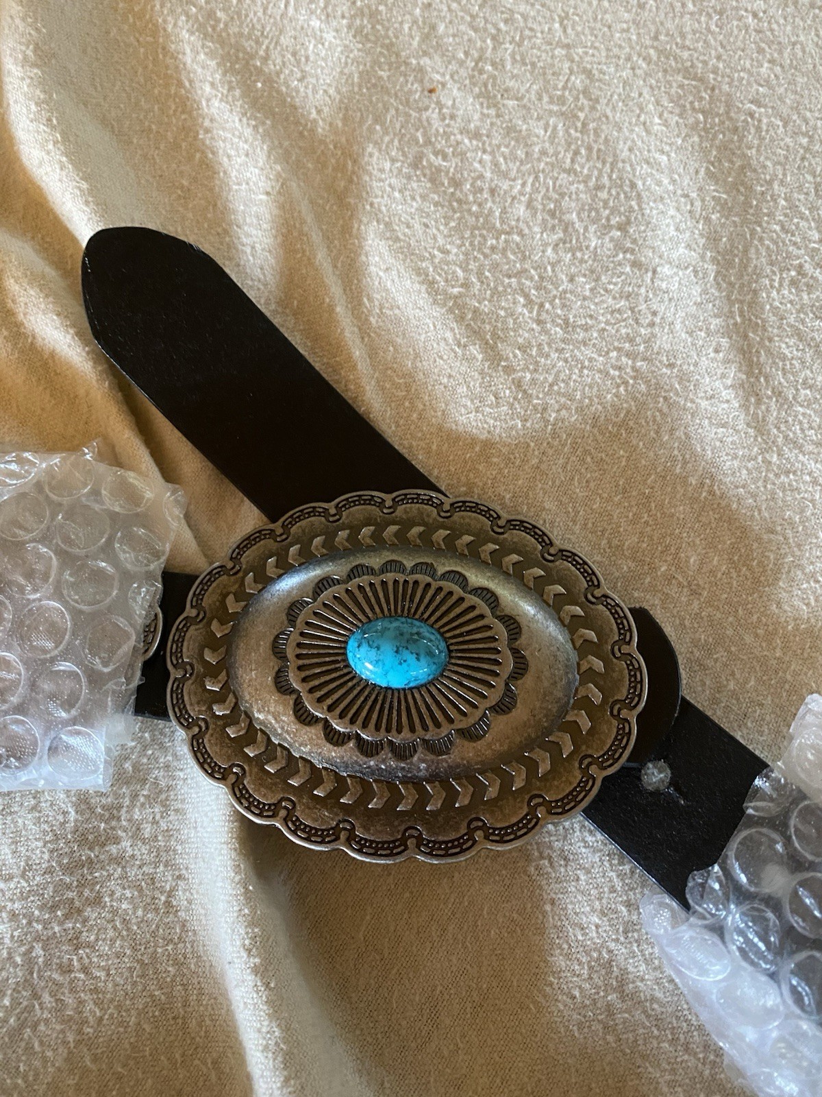Leather Belt Silver & Faux Turquoise 1X/2X/3X Cold water Creek Never Worn 53”