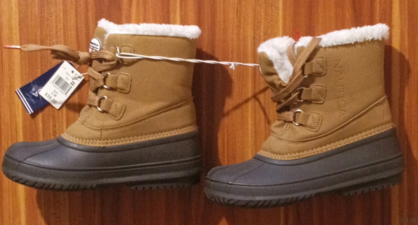 Nautica Ayce Youth Boys Snow Boots Tan/Gray Lace Up Faux Fur Lined Size 2M