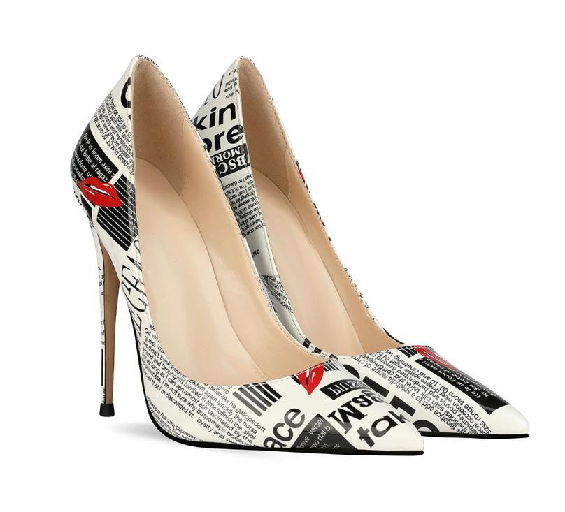 12cm Graffiti Fashion High Heels Women’s Stiletto Pointy Toe Slip on Shoes Sexy
