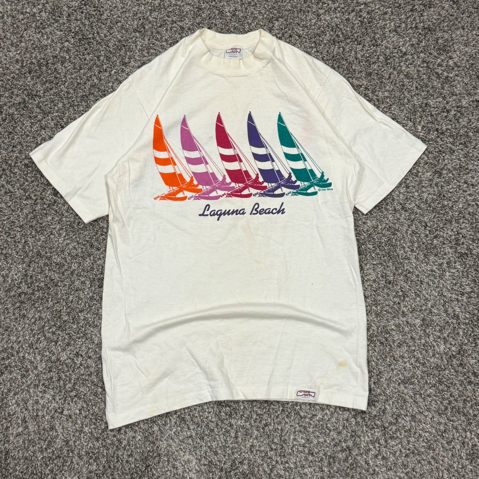 VTG 90s Crazy Shirts Laguna Beach Sailboat Graphic TShirt Mens M White Single