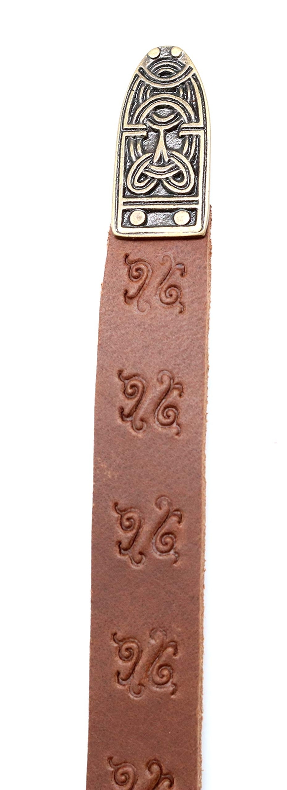 Medieval Leather Belt Embossed design with Brass Buckle Renaissance Viking Brown