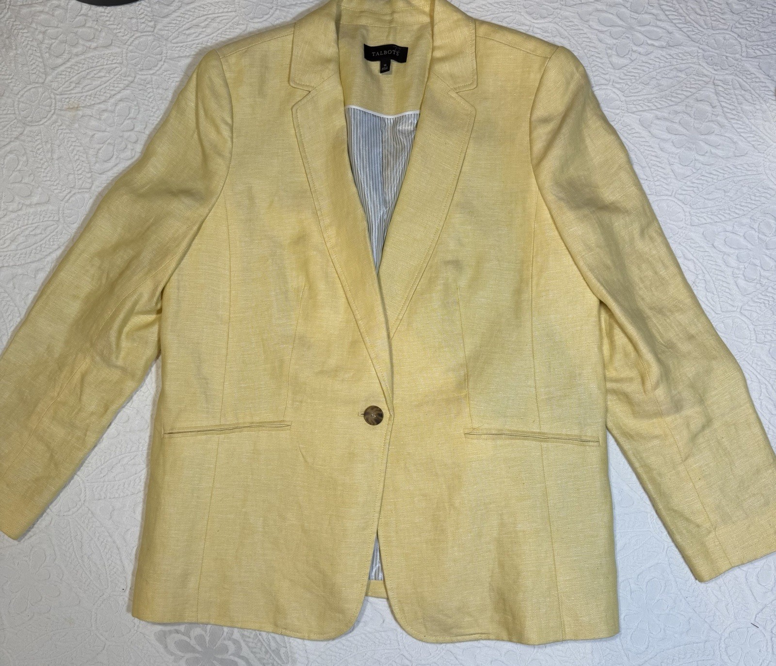 Talbots Classic-Fit 100% Linen Blazer Single Button Lined Pockets Size 16 Yellow