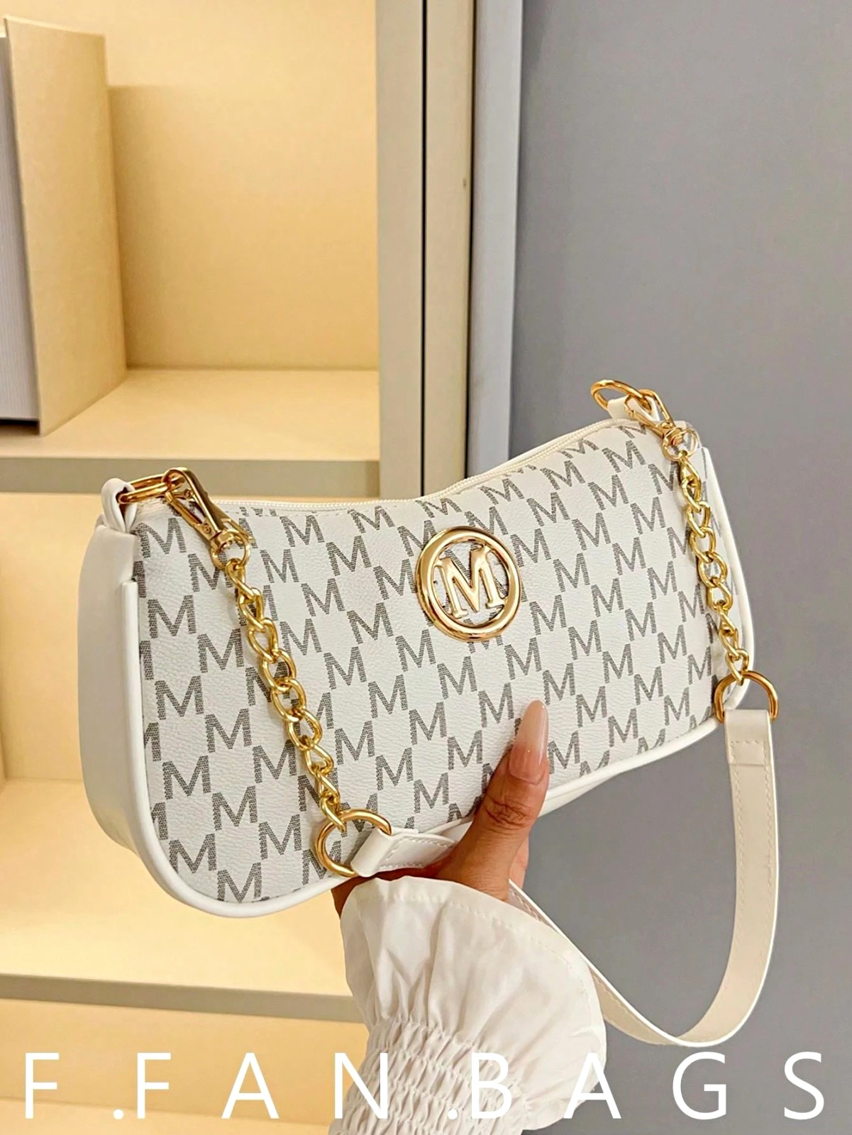 Women’s Multicolor Quilted Shoulder Bag Top Handle Turn-Lock Zip, Chain Strap