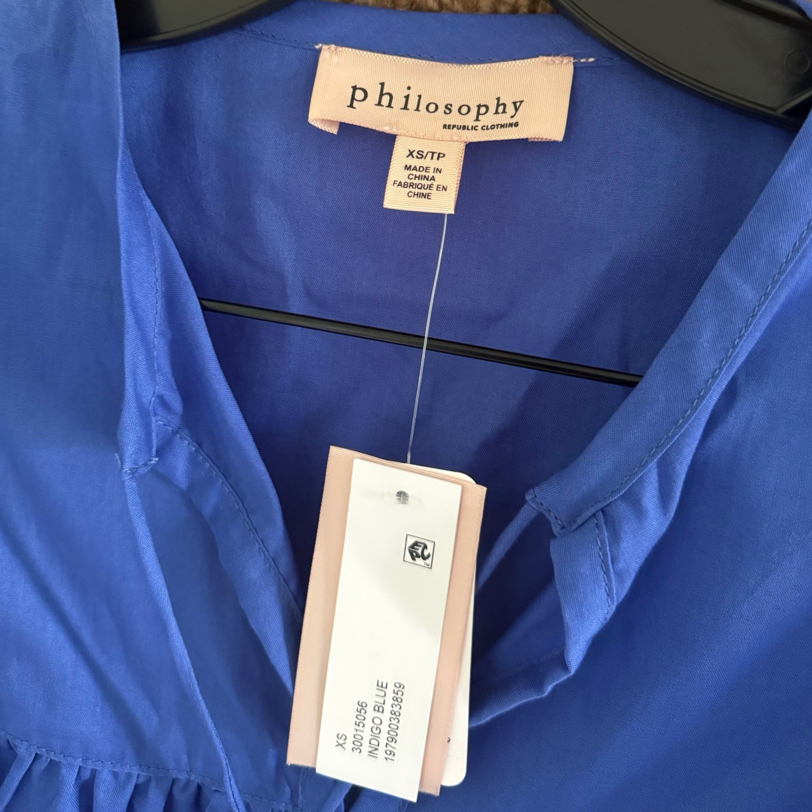 Philosophy Indigo Blue Peasant Style Tassel Shirt Blouse Size XS