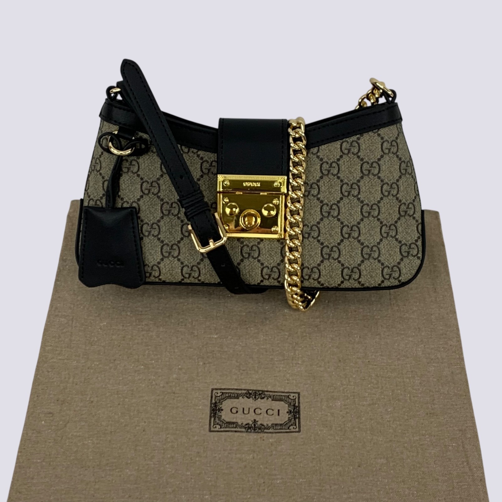 Gucci GG Monogram Padlock Small Shoulder Bag Black Leather 811705