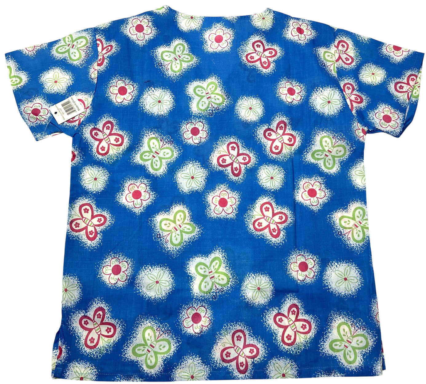 Print Scrub Top Womens (S) Blue Butterfly Two Pockets Lightweight Medical NWT
