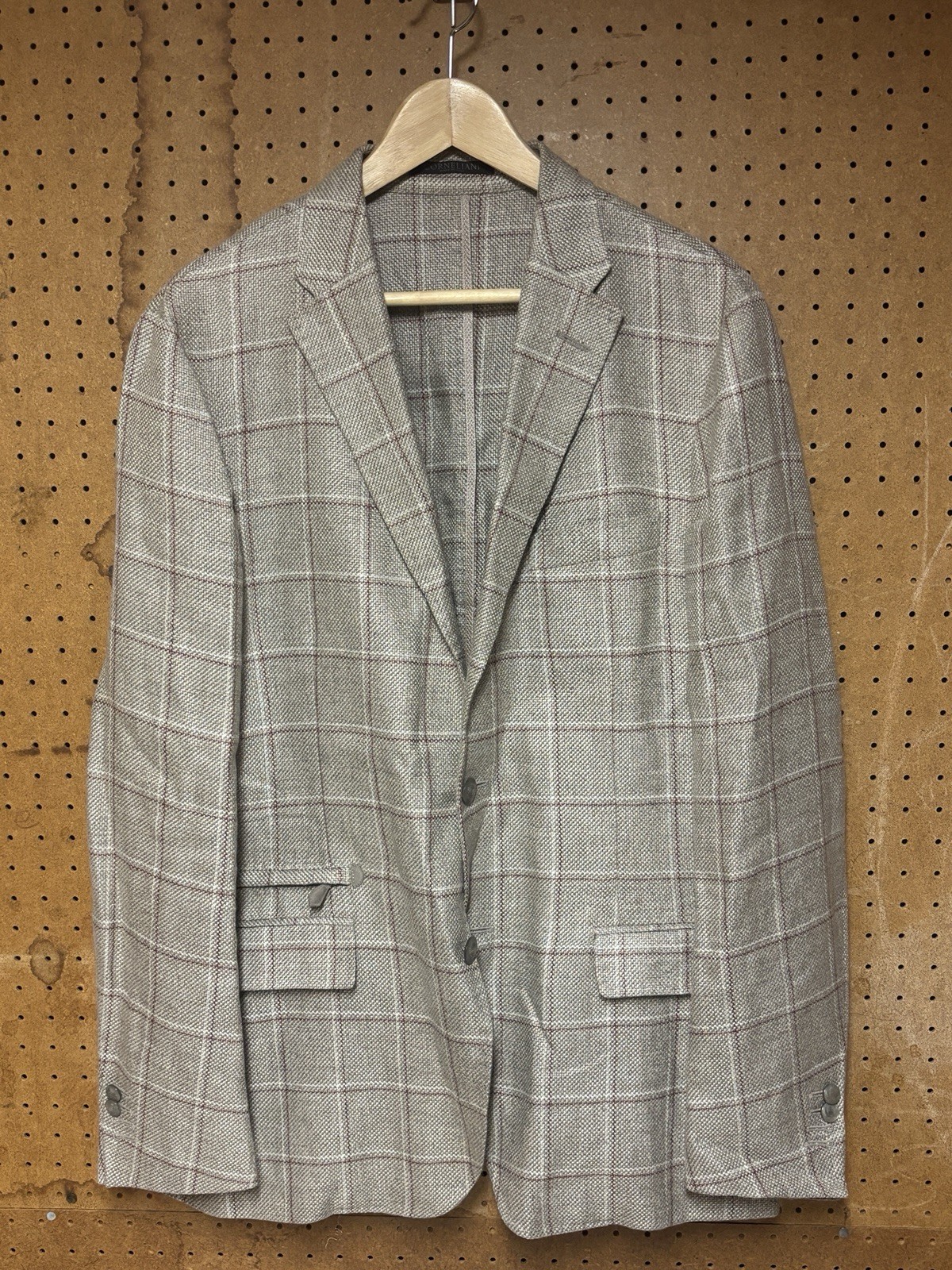 Corneliani ID Beige Plaid True Hemp Wool Blend Multipocket Summer Sport Coat 42