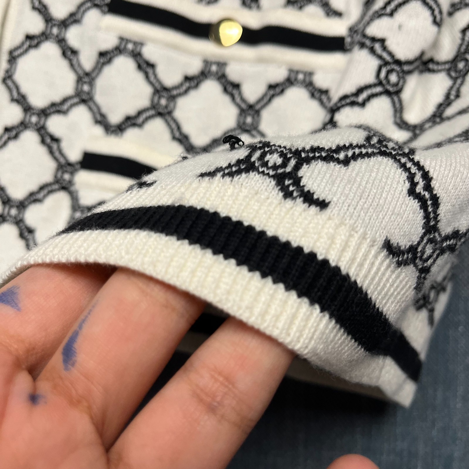 Talbots Plus Women’s Cardigan Tank Set Size 1X White Black Gold Button Sweater