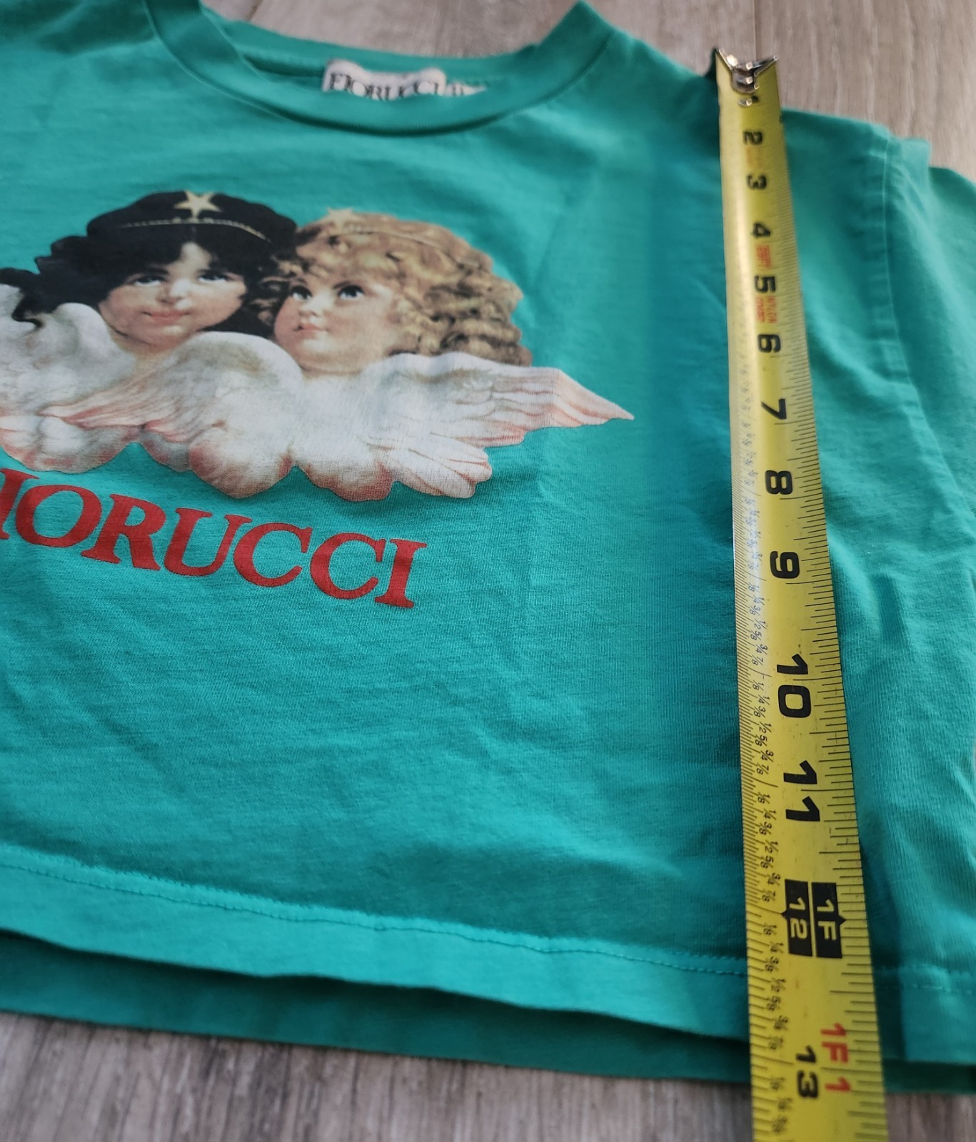 Fiorucci Women’s Vintage Angels Cropped T-shirt Green 100% Cotton Size XS