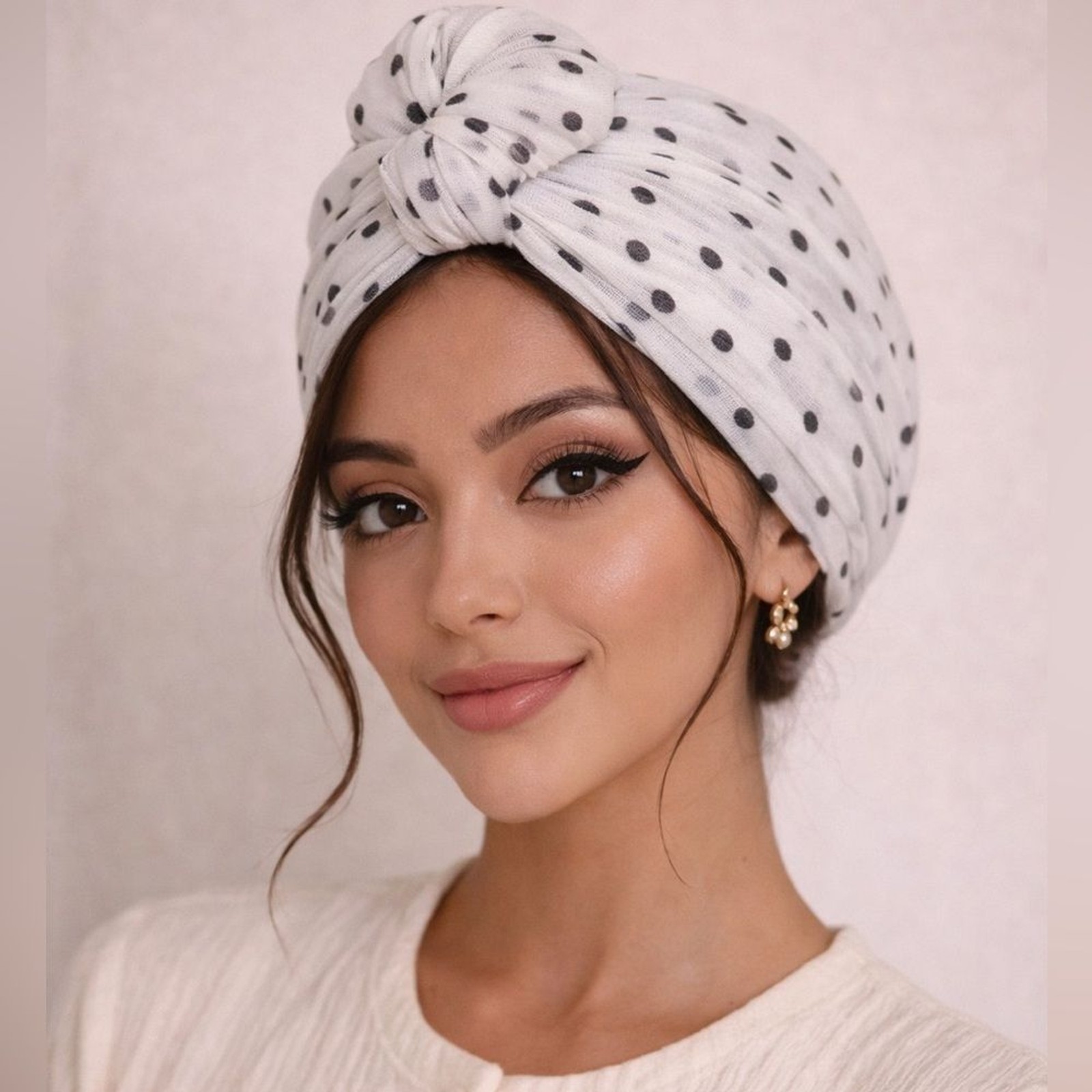 Layelle Polka Dot Head Wrap – Top Knot Style | Lightweight Mesh