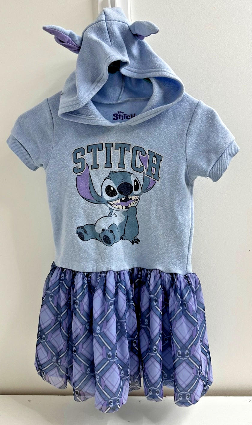 Disney Stitch Girls Hooded Cosplay Dress Tulle size S 6 6x Blue Tulle TuTus