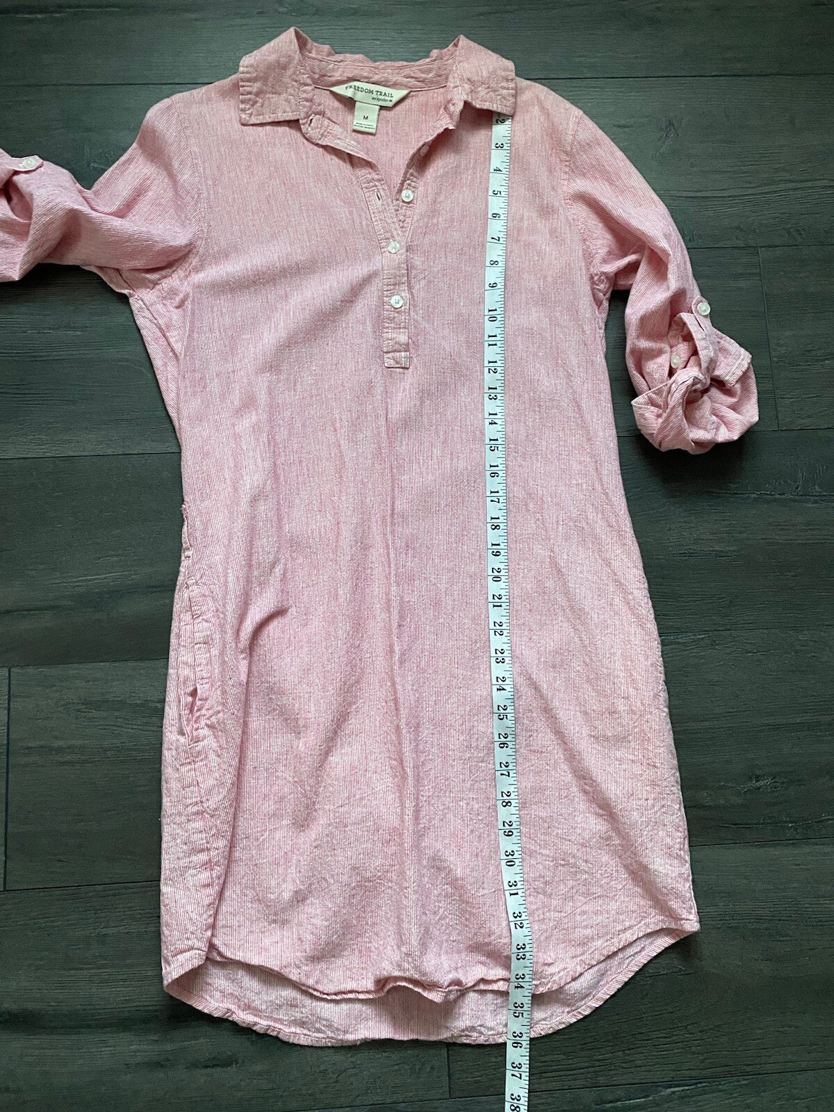 Freedom Trail by Kyodan Womens Red Striped Linen Blend Shirt Dress Size M *READ