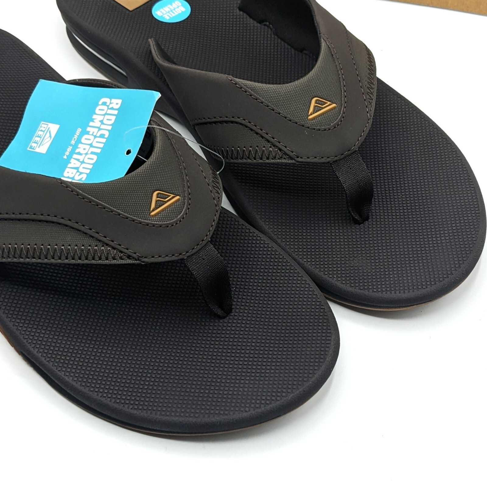REEF “Fanning” Men’s Flip-Flop Sandal & Sole Bottle Opener (Brown/Gum) Size NEW