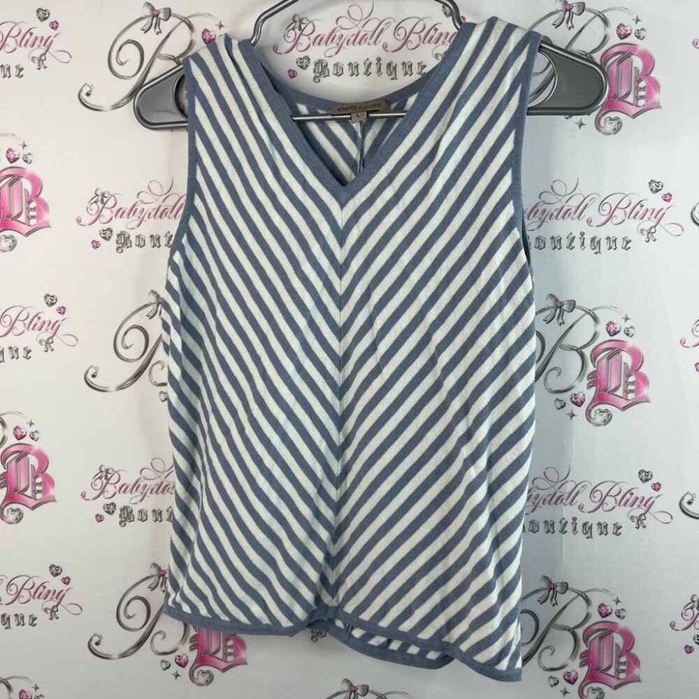 Pierre Cardin femme stripes striped Blue and White Women’s Top Vneck luxe