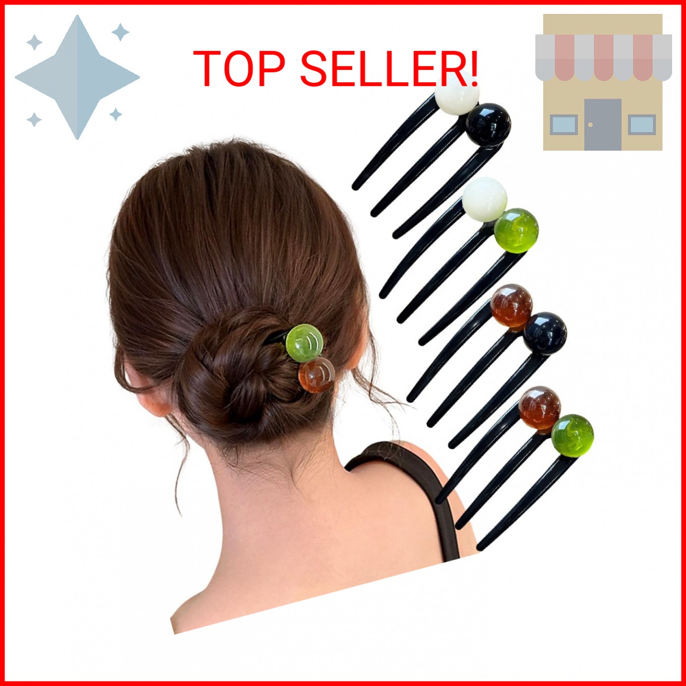 4Pcs U Shaped French Hair Pin 3-fork Hairpins Vintage Pearl Beads Decorative Hai
