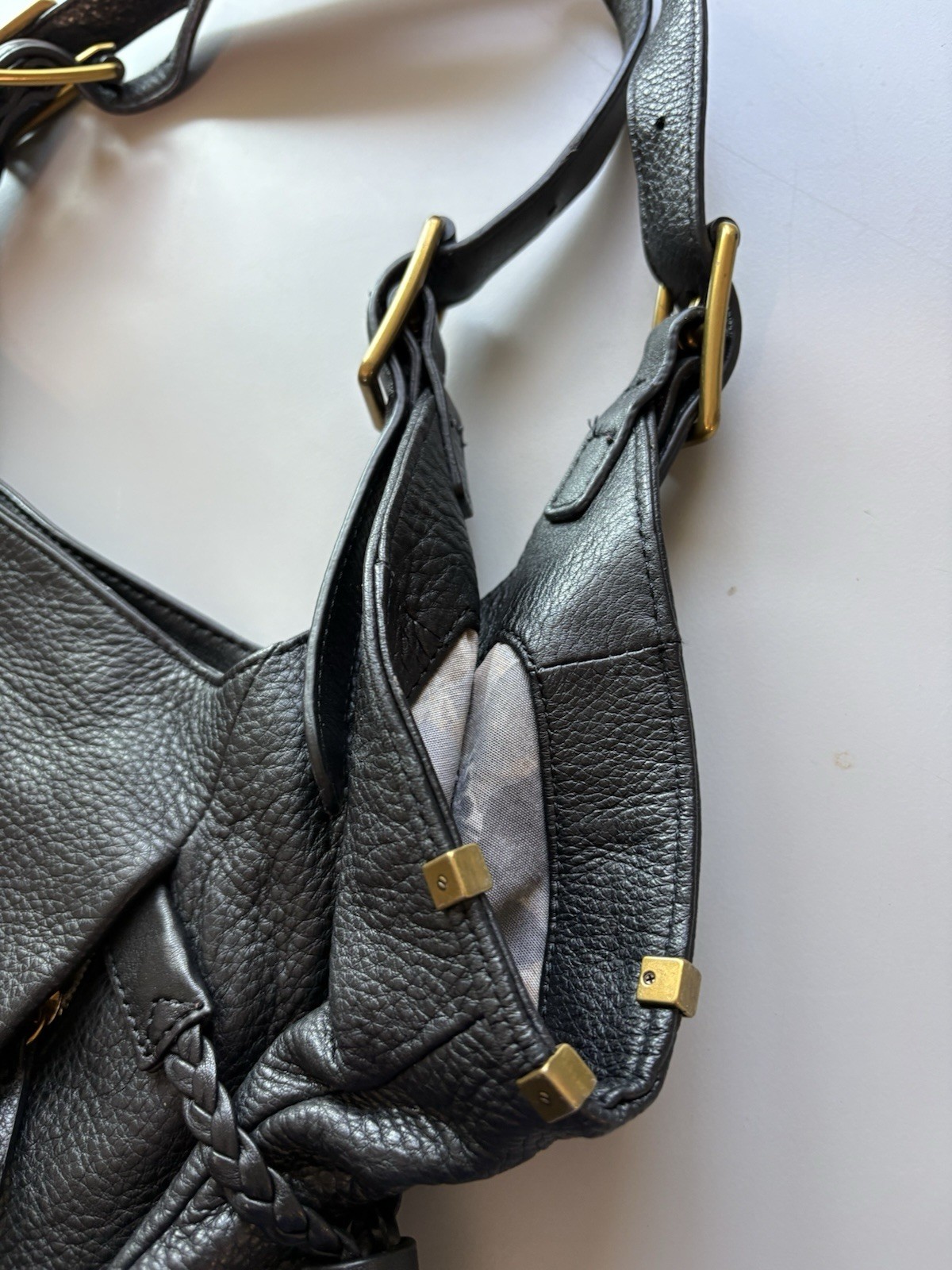 Elliott Lucca Sintra Black Leather Hobo Shoulder Bag Soft Slouchy Pebbled Bag
