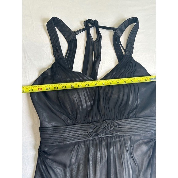 Sangria Black Pleated Chiffon Metallic Cocktail Dress Braided T-Back Size 10