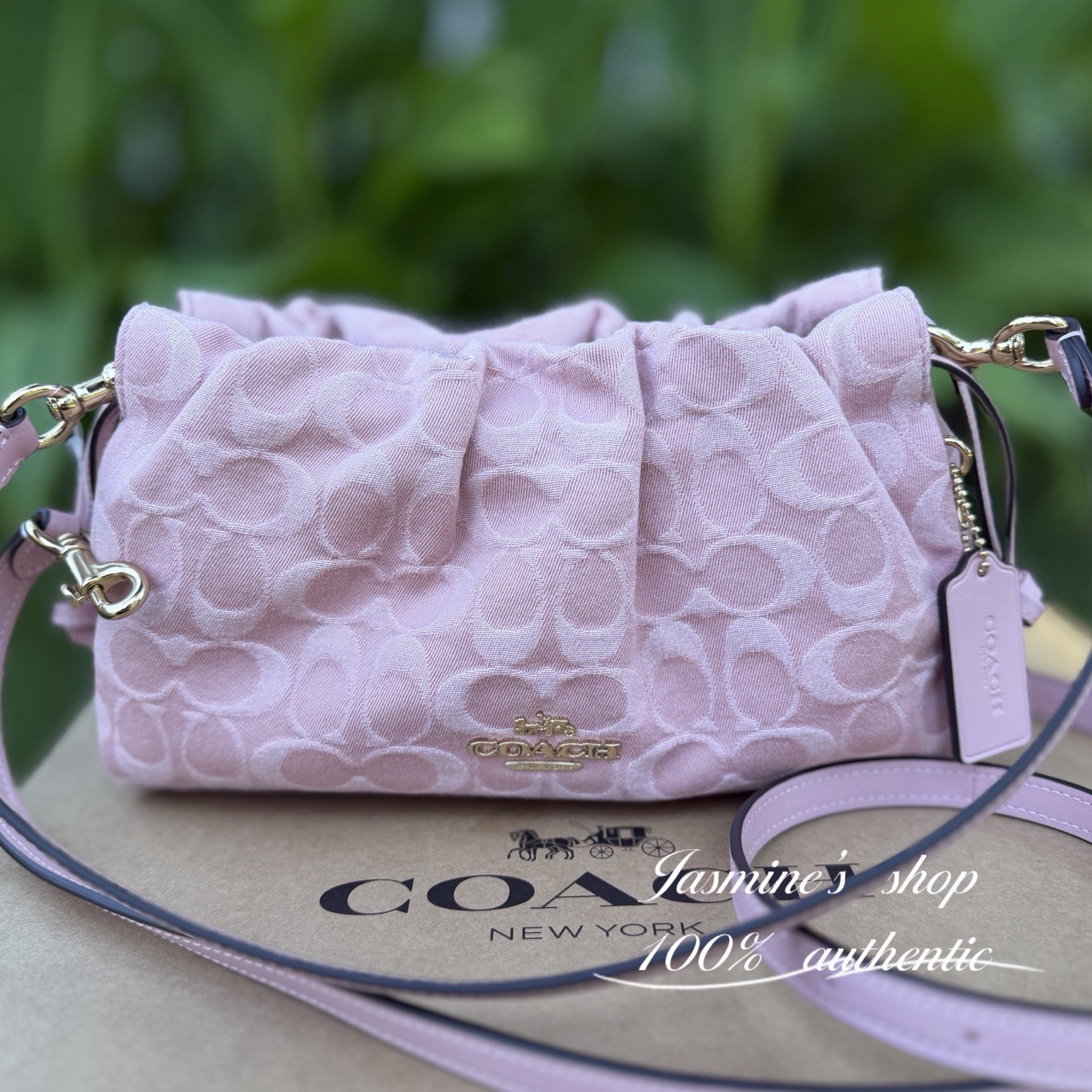NWT Coach Faye Shoulder Bag In Signature Denim CER68 Gold/ Light Pink