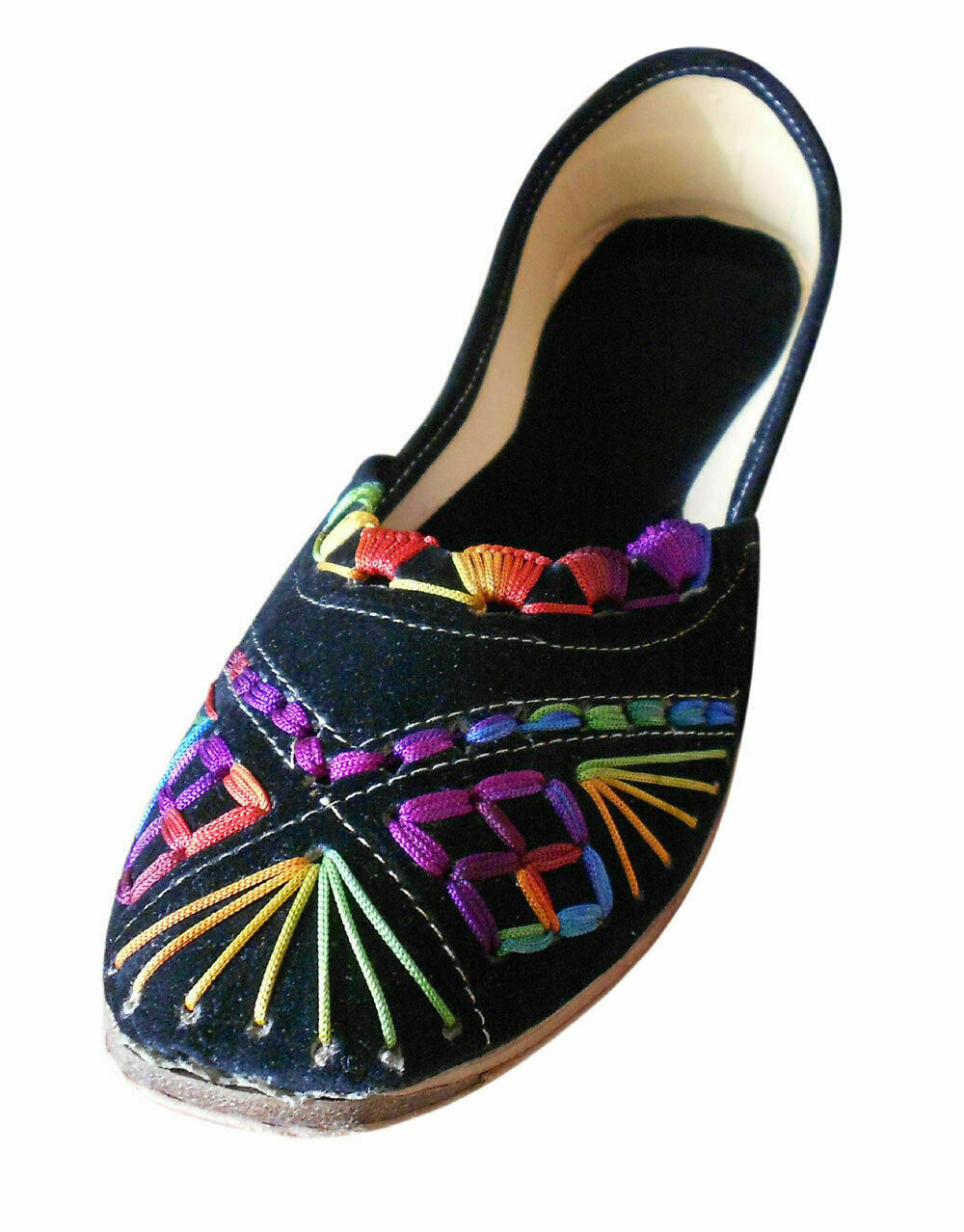 Women Shoes Indian Handmade Jutties Wedding Punjabi Black Mojaries Flats US 6-12