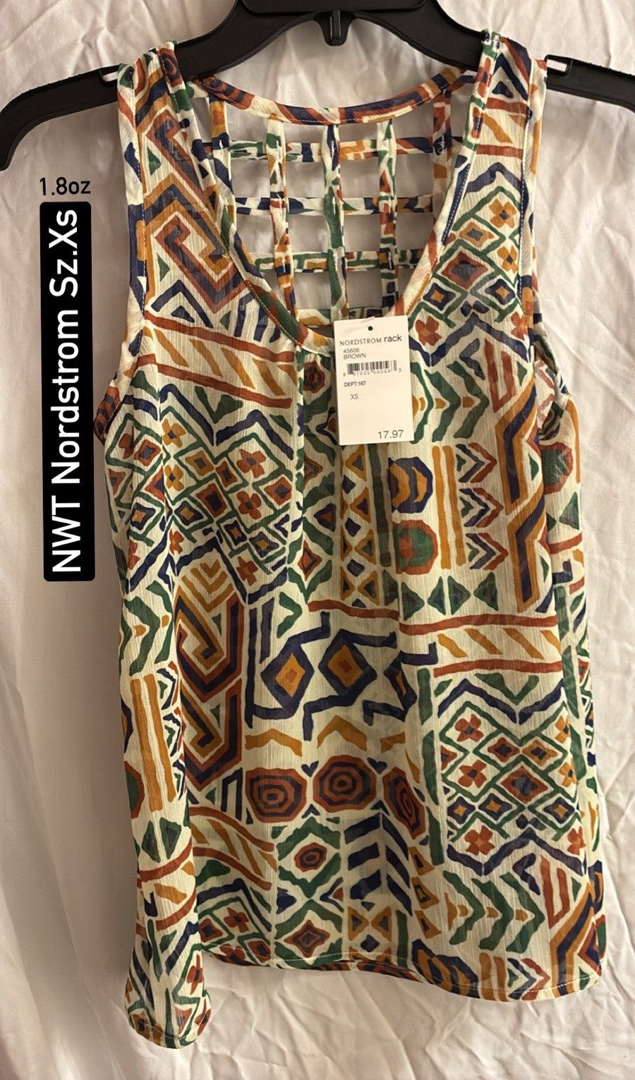 Nordstrom Rack Womens XS Multicolor Geometric Strappy Sleeveless V-Neck Tank