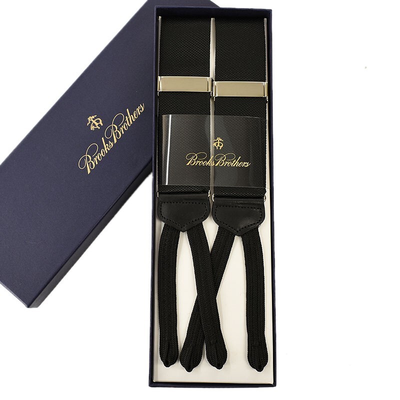 BROOKS BROTHERS Solid Black XL Braces Suspenders USA Made NWT