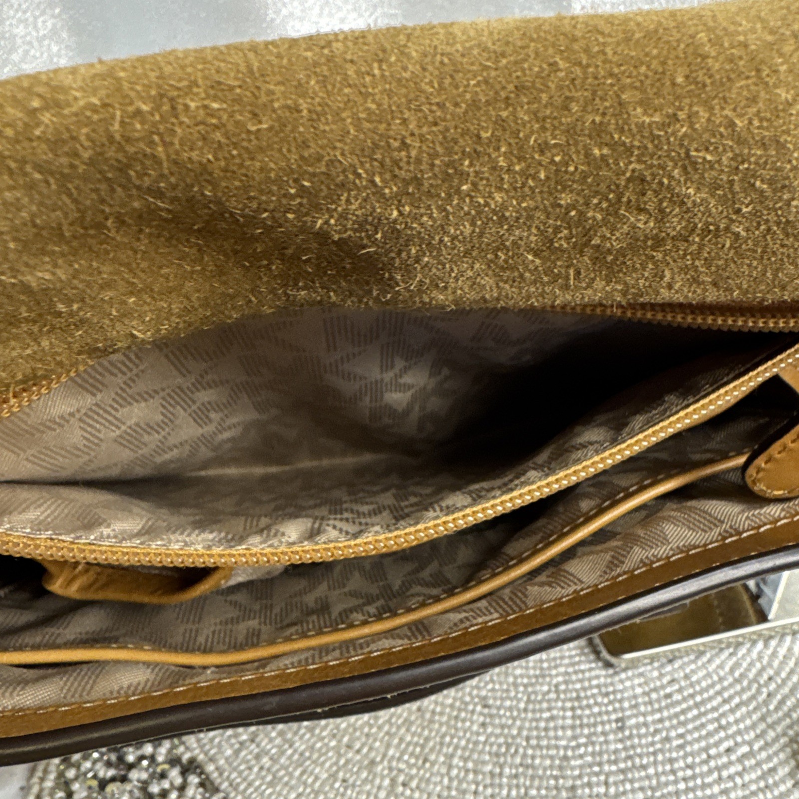 Michael Kors Tommy Suede Leather Vintage Messenger Bag Crossbody