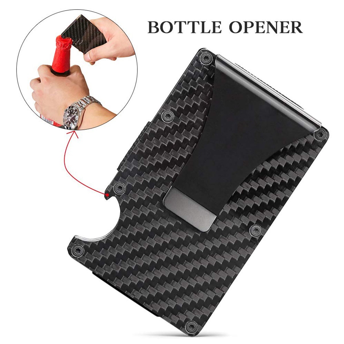 Carbon Fiber Minimalist RFID Blocking Wallet -Slim Metal Credit Card Holder Clip