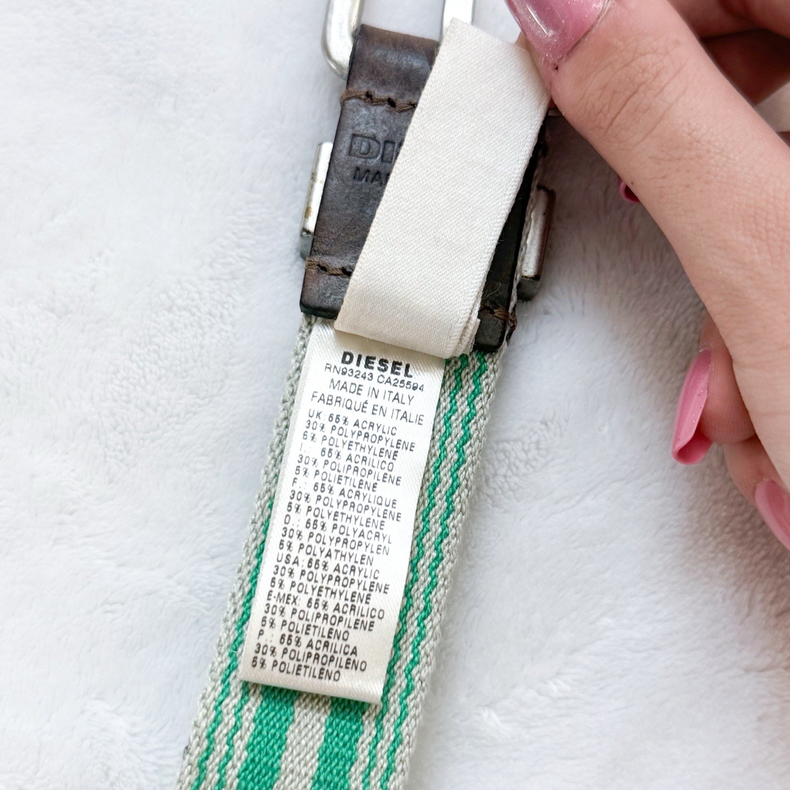 Vintage Diesel Men’s B-Tapes Service Belt Green/Cream Striped Y2K Nylon NWT