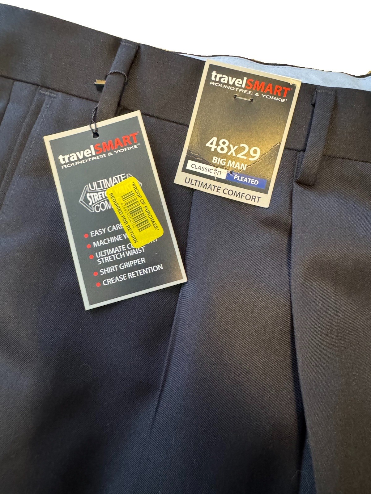 Roundtree & Yorke Ultimate Comfort Blue Pleated Dress Pants 48W Classic Fit