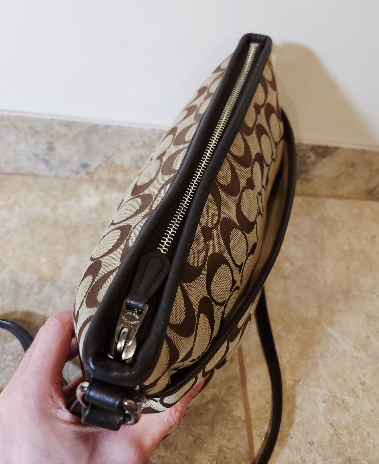 Coach | Vintage Beige CC Monogram Brown Leather Crossbody Travel Bag Purse EUC ✨