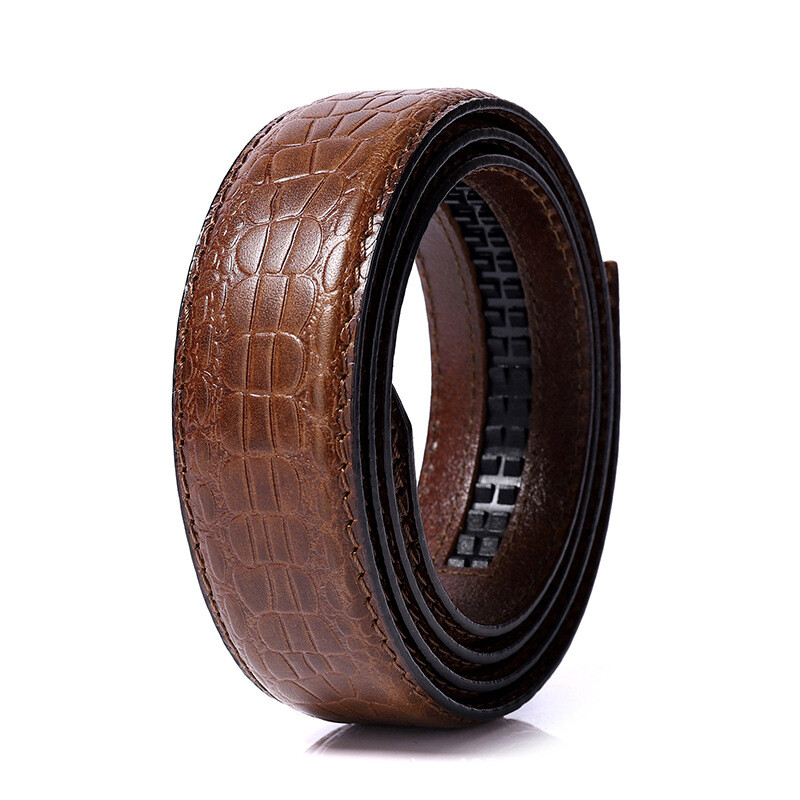 Cowhide Genuine Real Leather Automatic Ratchet Belt Strap No Buckle Waistband