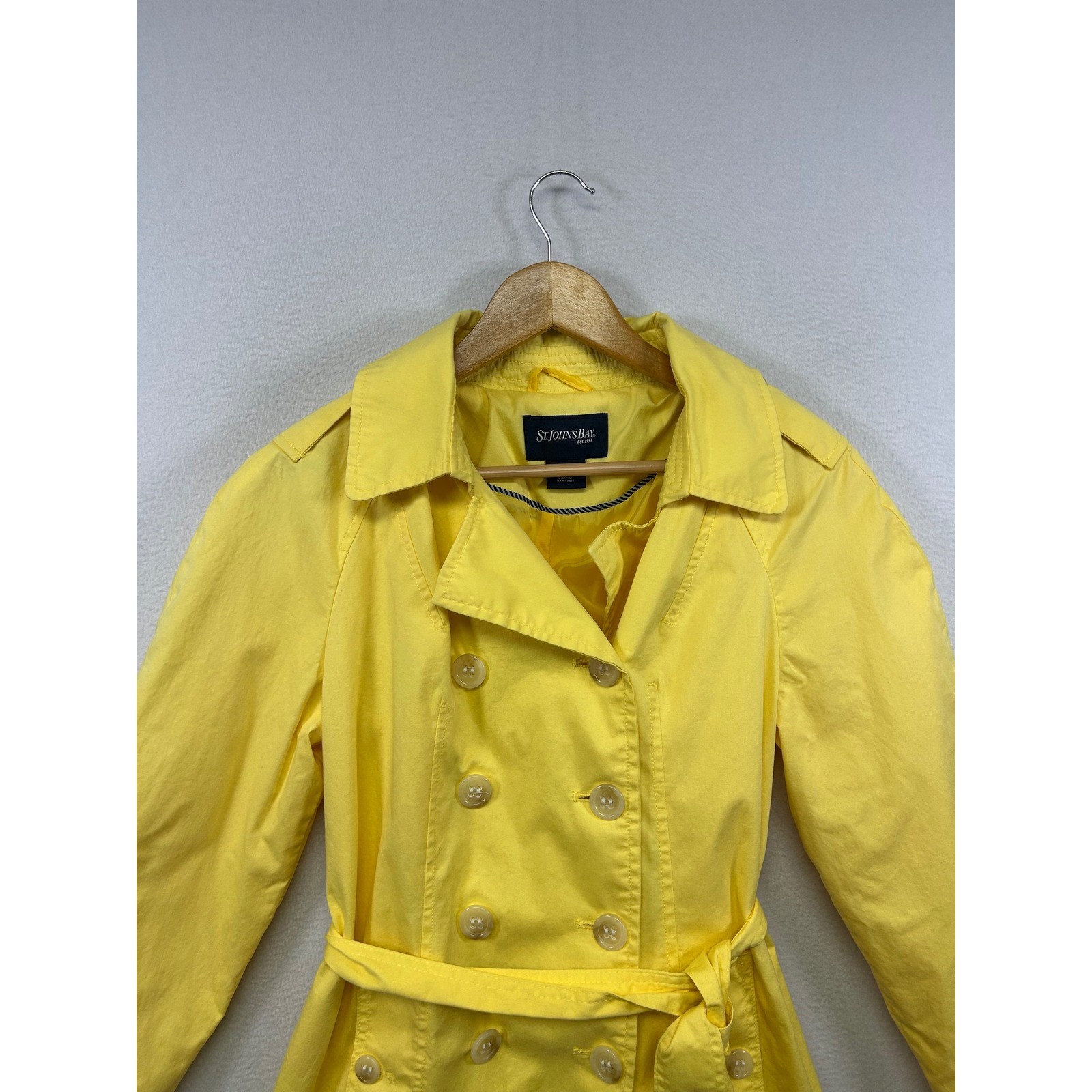 St. John’s Bay Classic Preppy Womens Medium Yellow Double Breasted Trench Coat