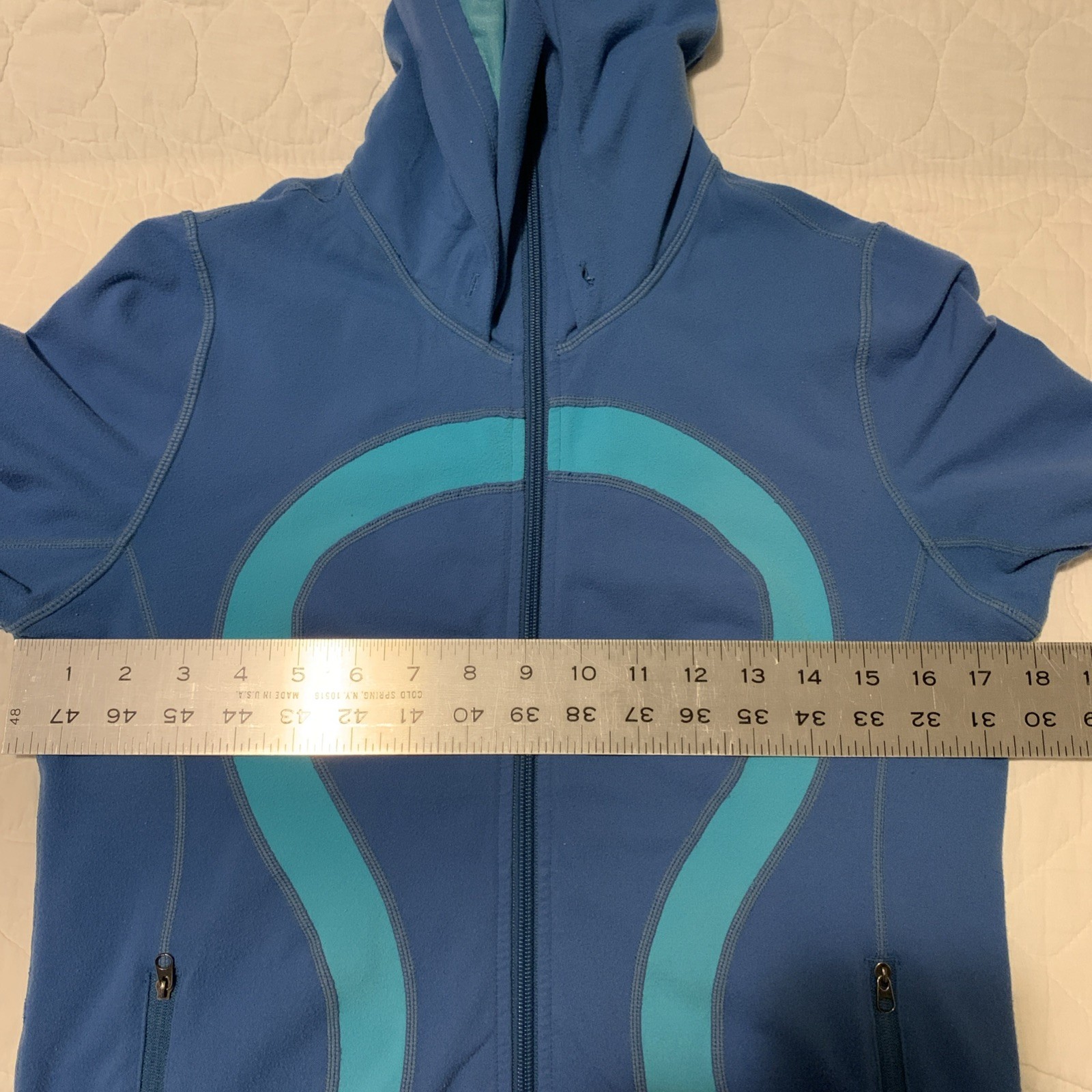 Lululemon Jacket Women Blue Teal Thumb Holes Hood Double Zipper Pockets Size 10?