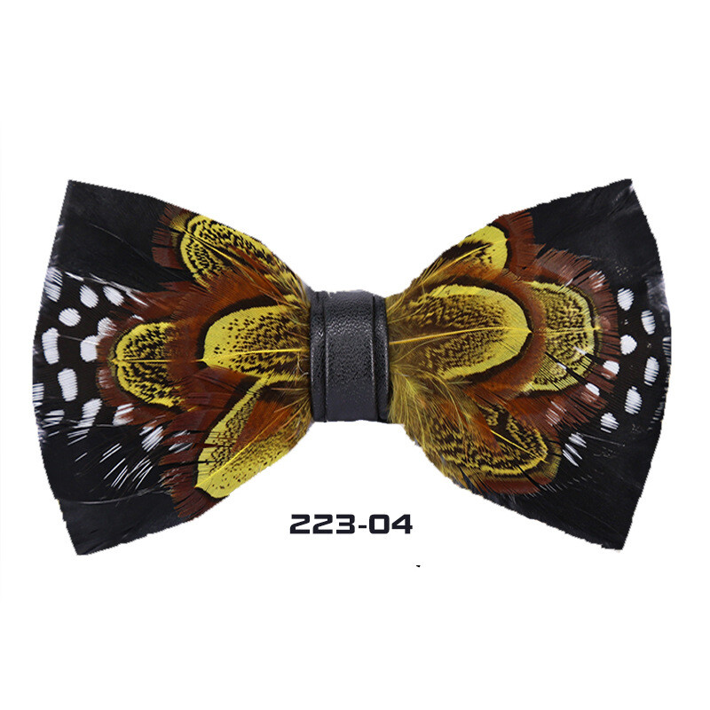 Men Feather Luxury Bowtie 4.7*2.36in Black Gold Floral Wedding Groom Party Wear