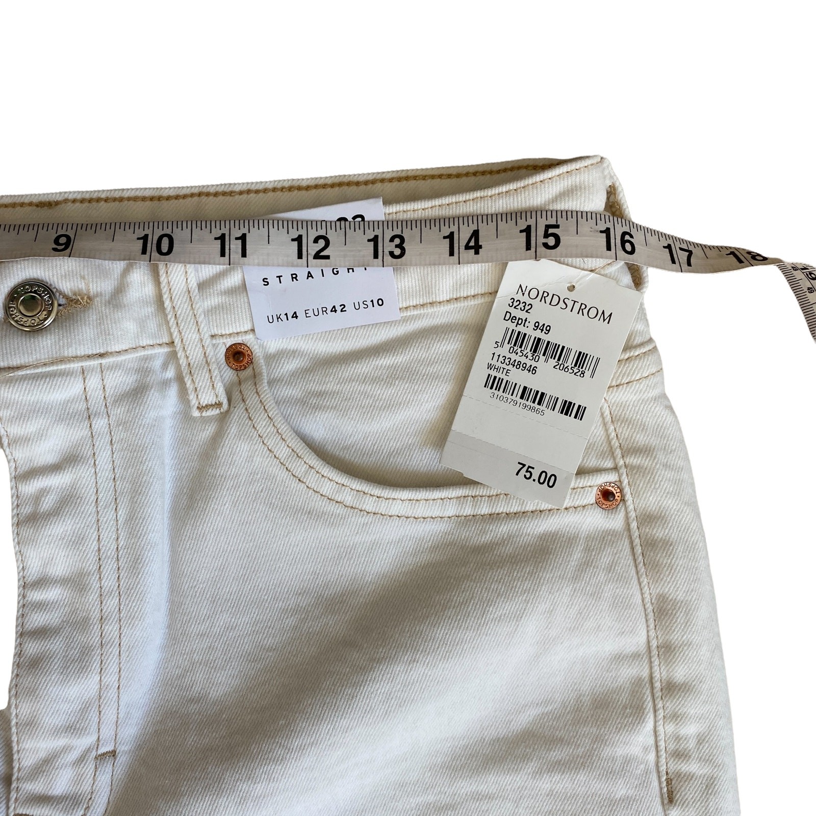 NWT Topshop Straight Jeans Off-White High Waist Women’s 10/32
