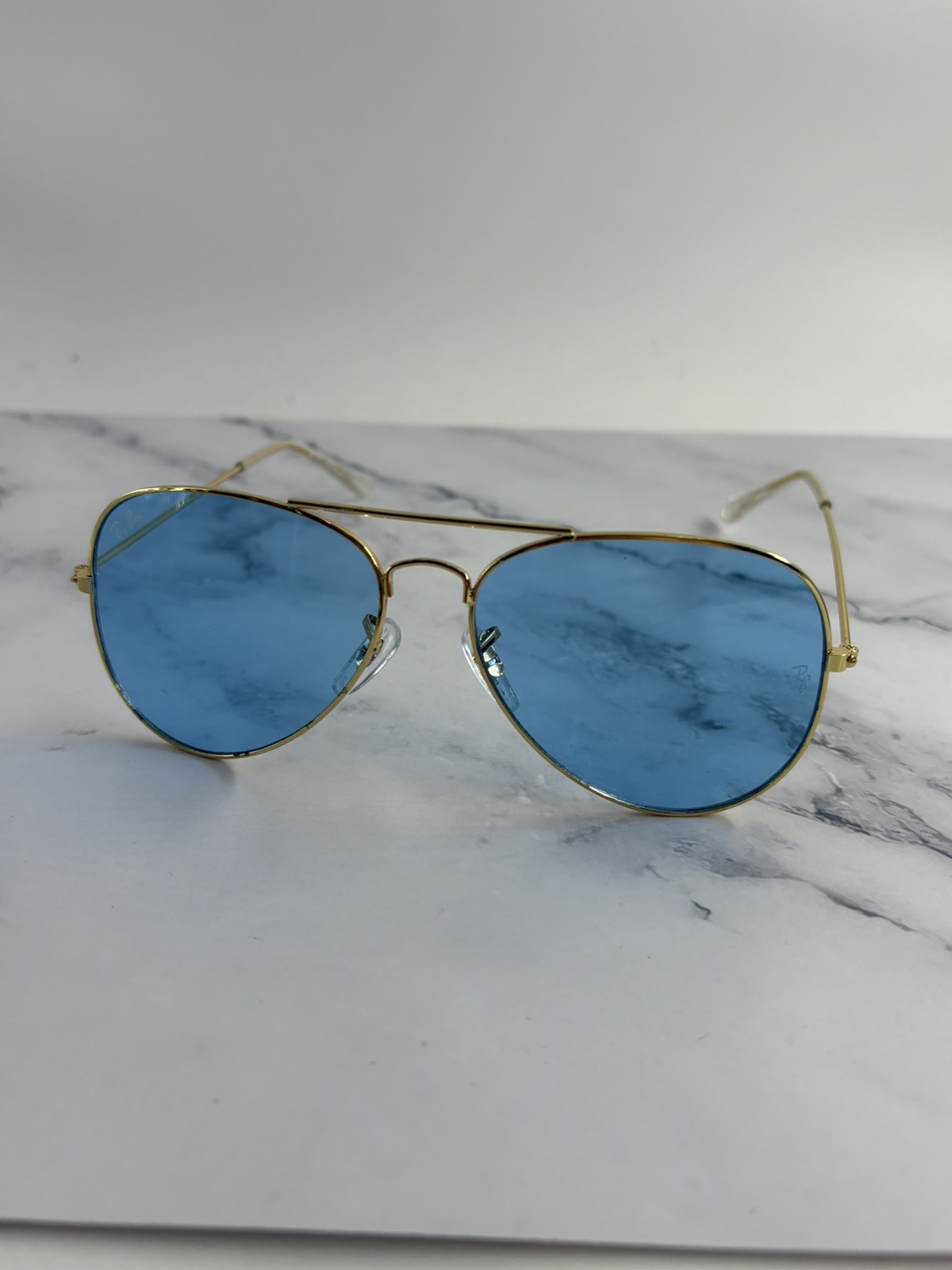 Ray-Ban Sunglasses RB3025 Aviator Gradient Gold Frame Light Blue Lenses 58mm
