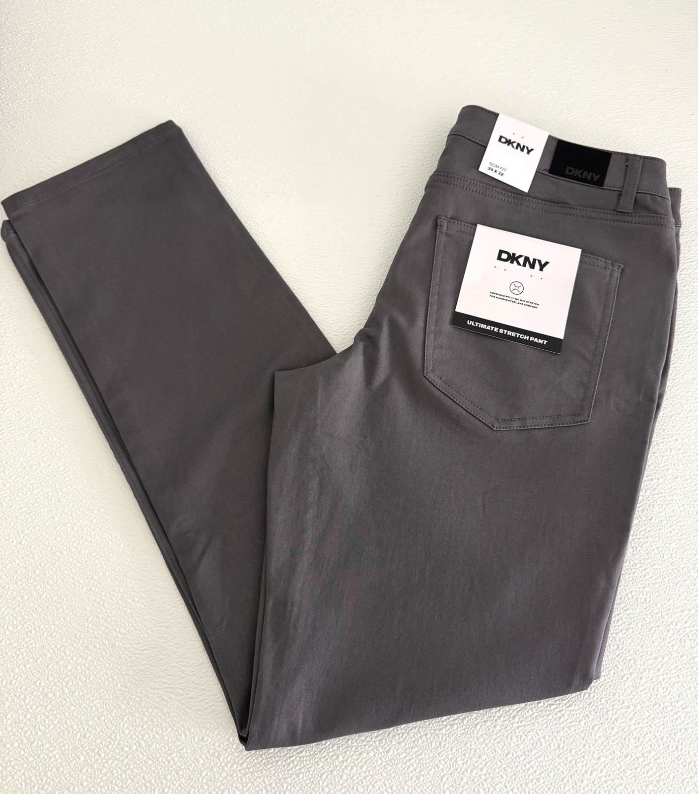 NWT DKNY Mens Ultimate Stretch Pants Stanton Slim Fit 32 33 34 36 Gray Grey R6